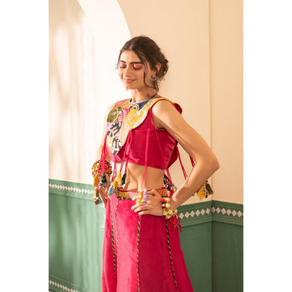 Tussya by Shreya Fuchsia Pink Flair Blouse with Palazzo and Cape (Set of 3)