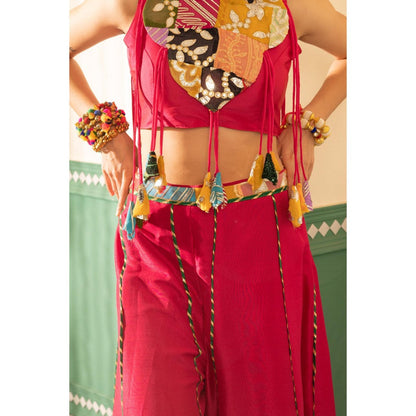 Tussya by Shreya Fuchsia Pink Flair Blouse with Palazzo and Cape (Set of 3)