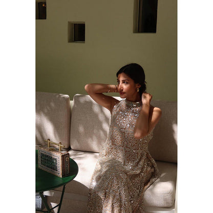 Twenty Nine Beige Embroidered Silk Kurta with Sharara