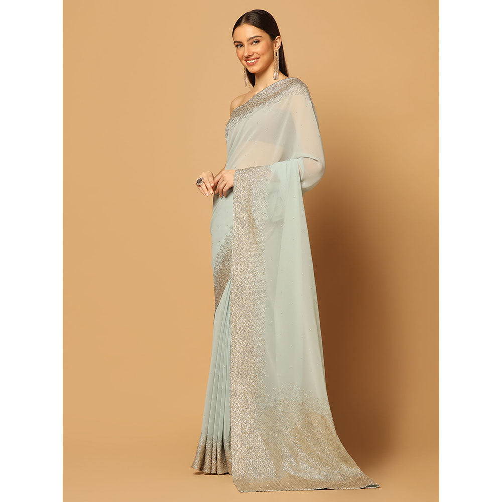 "Two Sisters" by Gyans Powder Blue Hand Embroidered Sequins Work Saree With Stitched Blouse