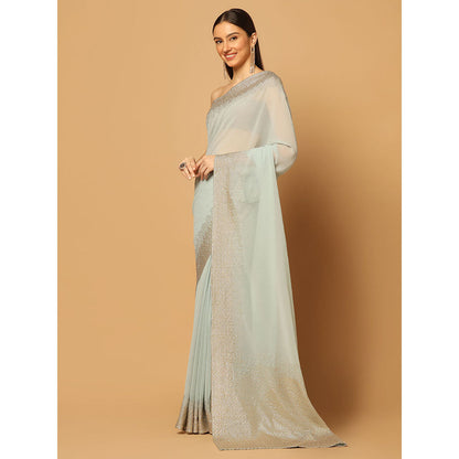 "Two Sisters" by Gyans Powder Blue Hand Embroidered Sequins Work Saree With Stitched Blouse