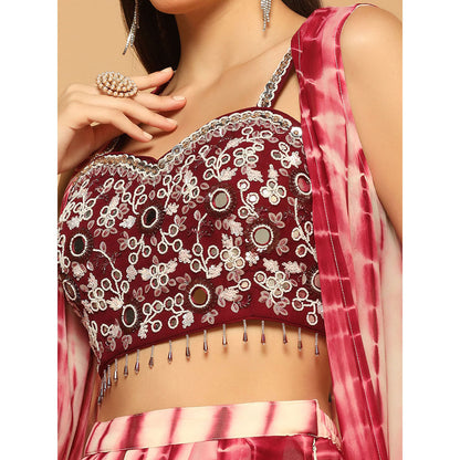 "Two Sisters" by Gyans Maroon Tie & Dye Dhoti Cape Set (Set of 3)