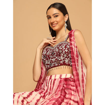 "Two Sisters" by Gyans Maroon Tie & Dye Dhoti Cape Set (Set of 3)