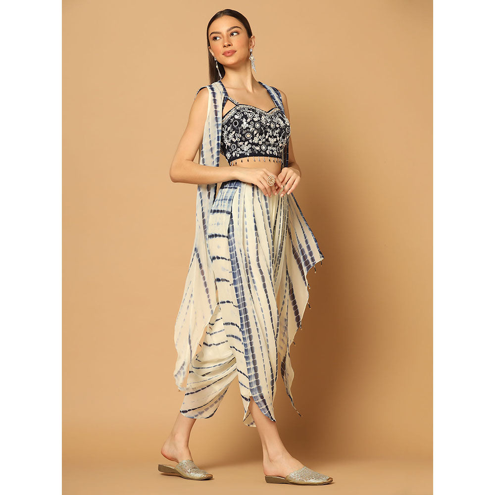 "Two Sisters" by Gyans Indigo Tie & Dye Dhoti Cape Set (Set of 3)