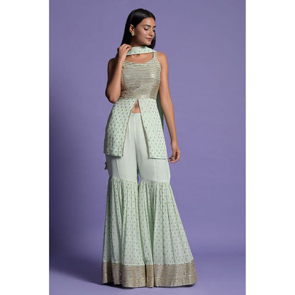 "Two Sisters" by Gyans Green Sequined Embroidered Sharara with Kurti & Dupatta (Set of 3)