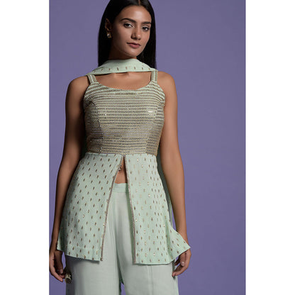 "Two Sisters" by Gyans Green Sequined Embroidered Sharara with Kurti & Dupatta (Set of 3)