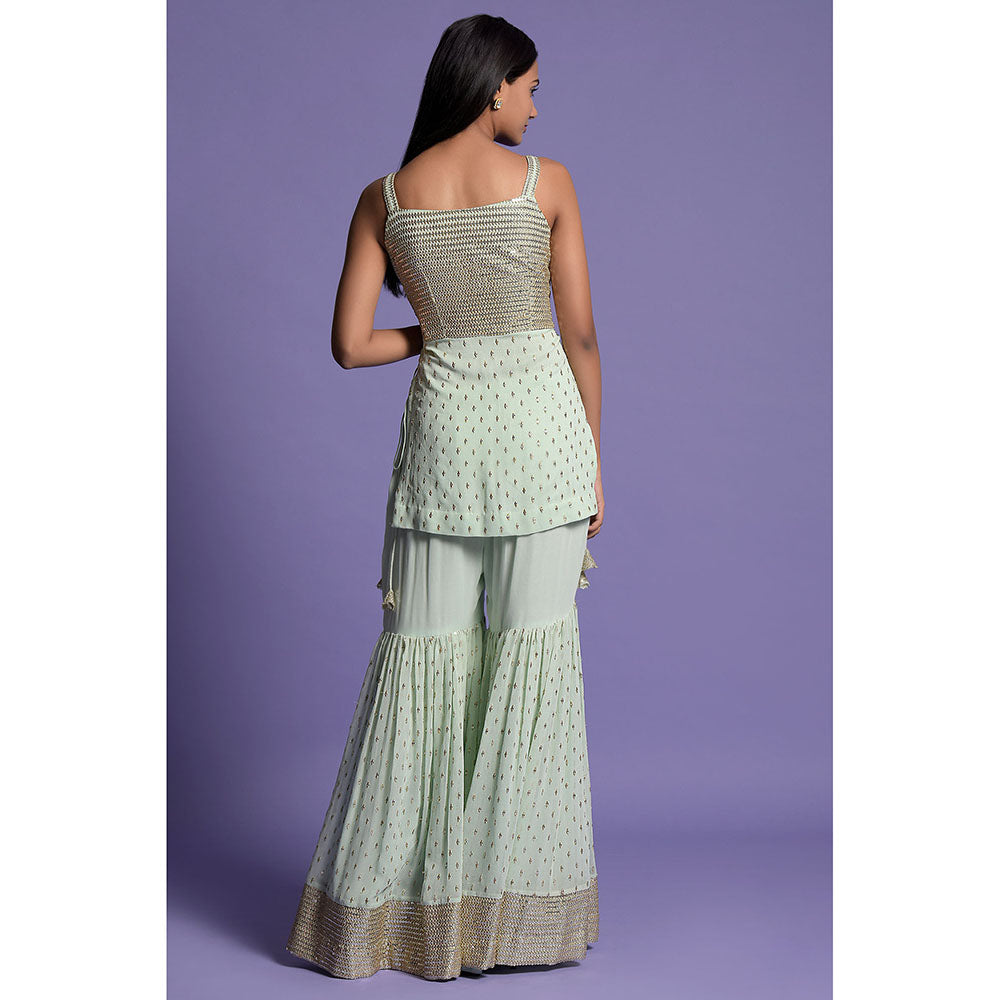 "Two Sisters" by Gyans Green Sequined Embroidered Sharara with Kurti & Dupatta (Set of 3)