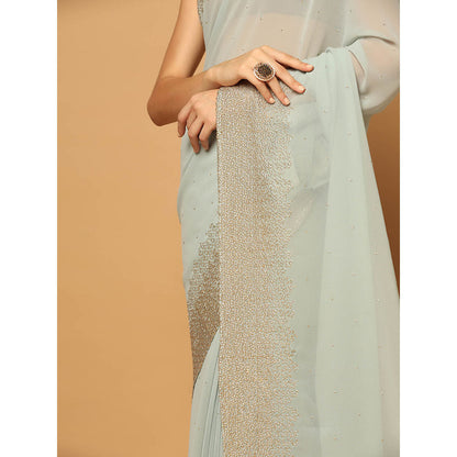 "Two Sisters" by Gyans Powder Blue Sequins Embroidered Saree with Unstitched Blouse