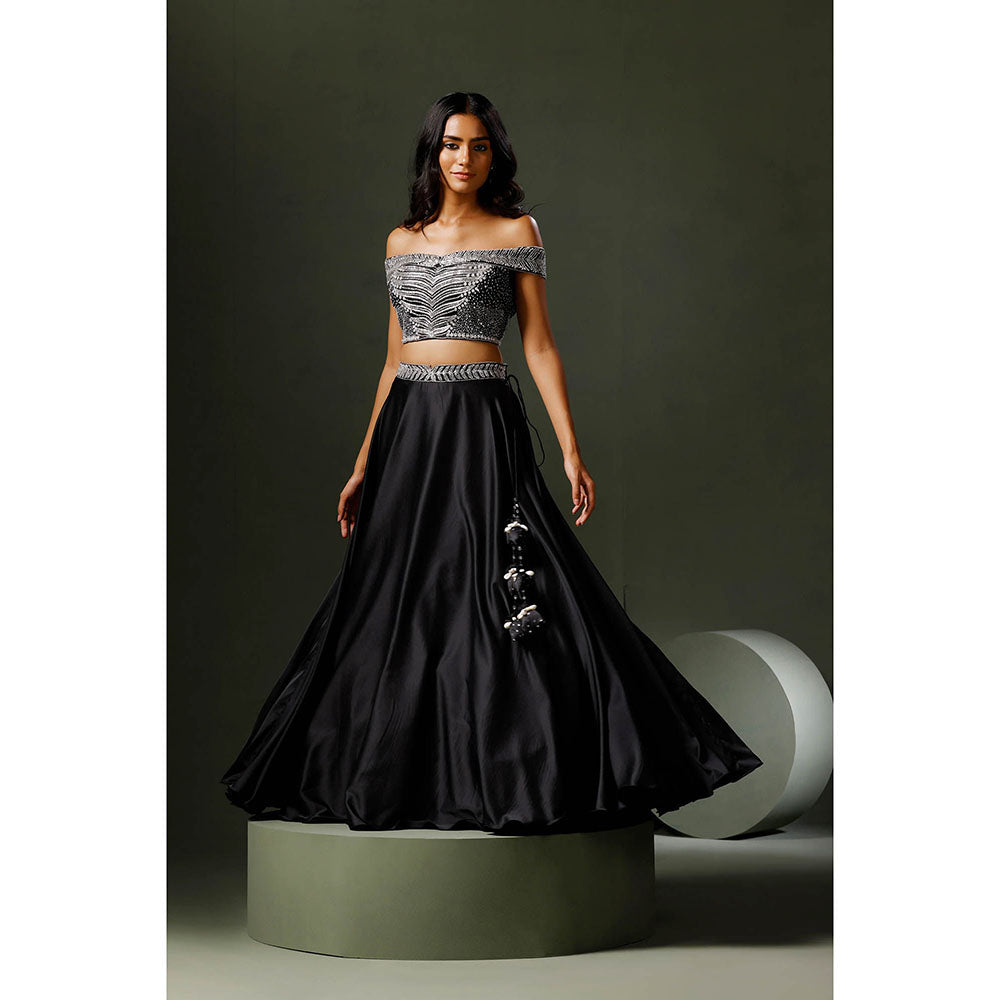 "Two Sisters" by Gyans The Black Chandni Lehenga with Blouse (Set of 2)