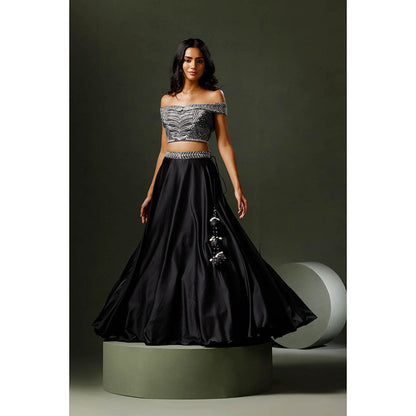 "Two Sisters" by Gyans The Black Chandni Lehenga with Blouse (Set of 2)