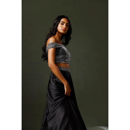 "Two Sisters" by Gyans The Black Chandni Lehenga with Blouse (Set of 2)