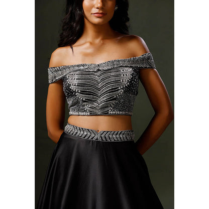 "Two Sisters" by Gyans The Black Chandni Lehenga with Blouse (Set of 2)