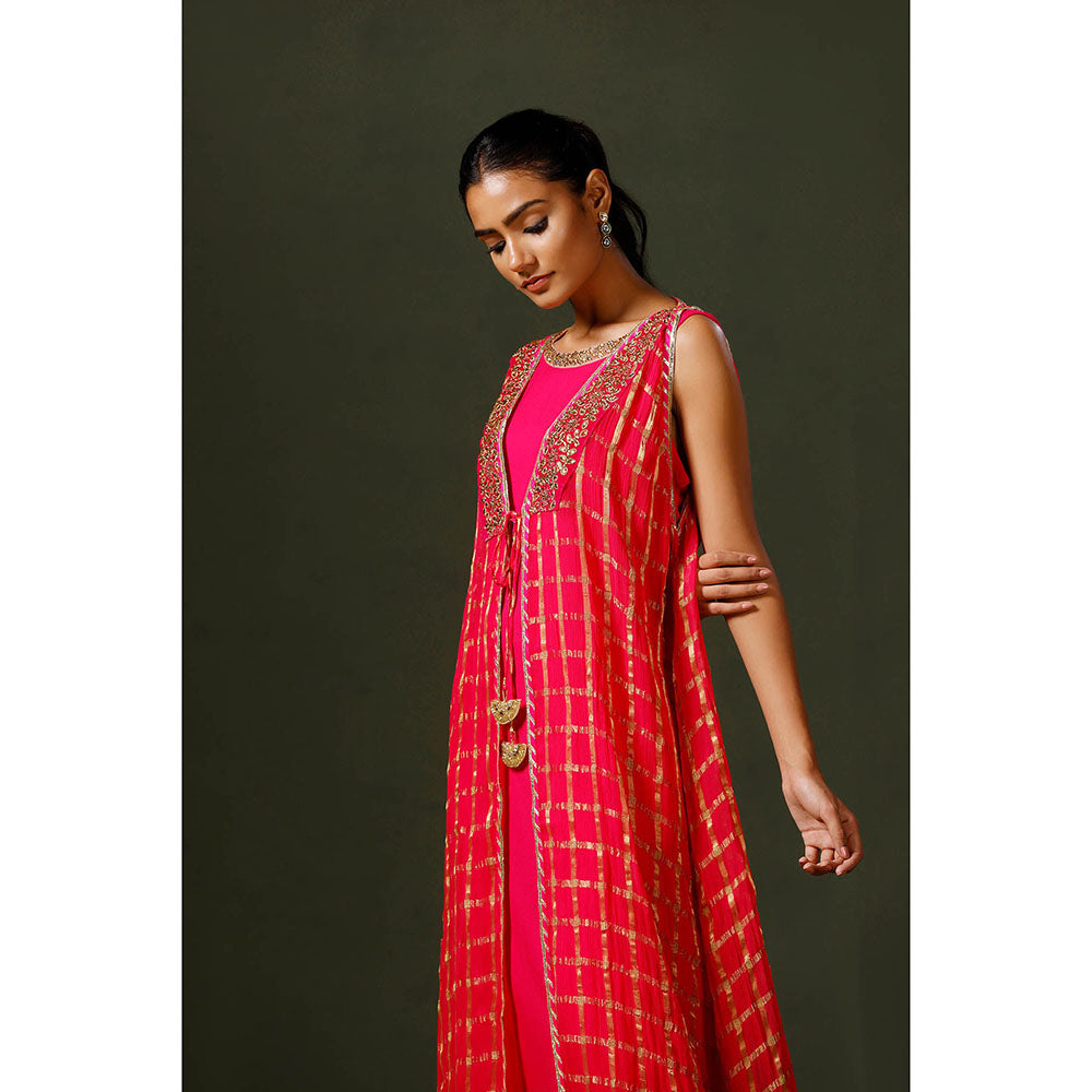 "Two Sisters" by Gyans Pink Banarasi Organza Jacket and Gown (Set of 2)