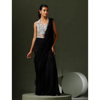 "Two Sisters" by Gyans Black Garara Saree with Stitched Blouse