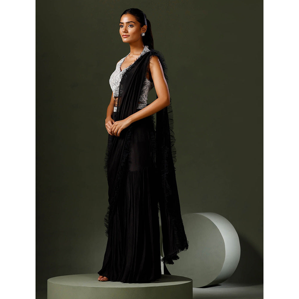 "Two Sisters" by Gyans Black Garara Saree with Stitched Blouse