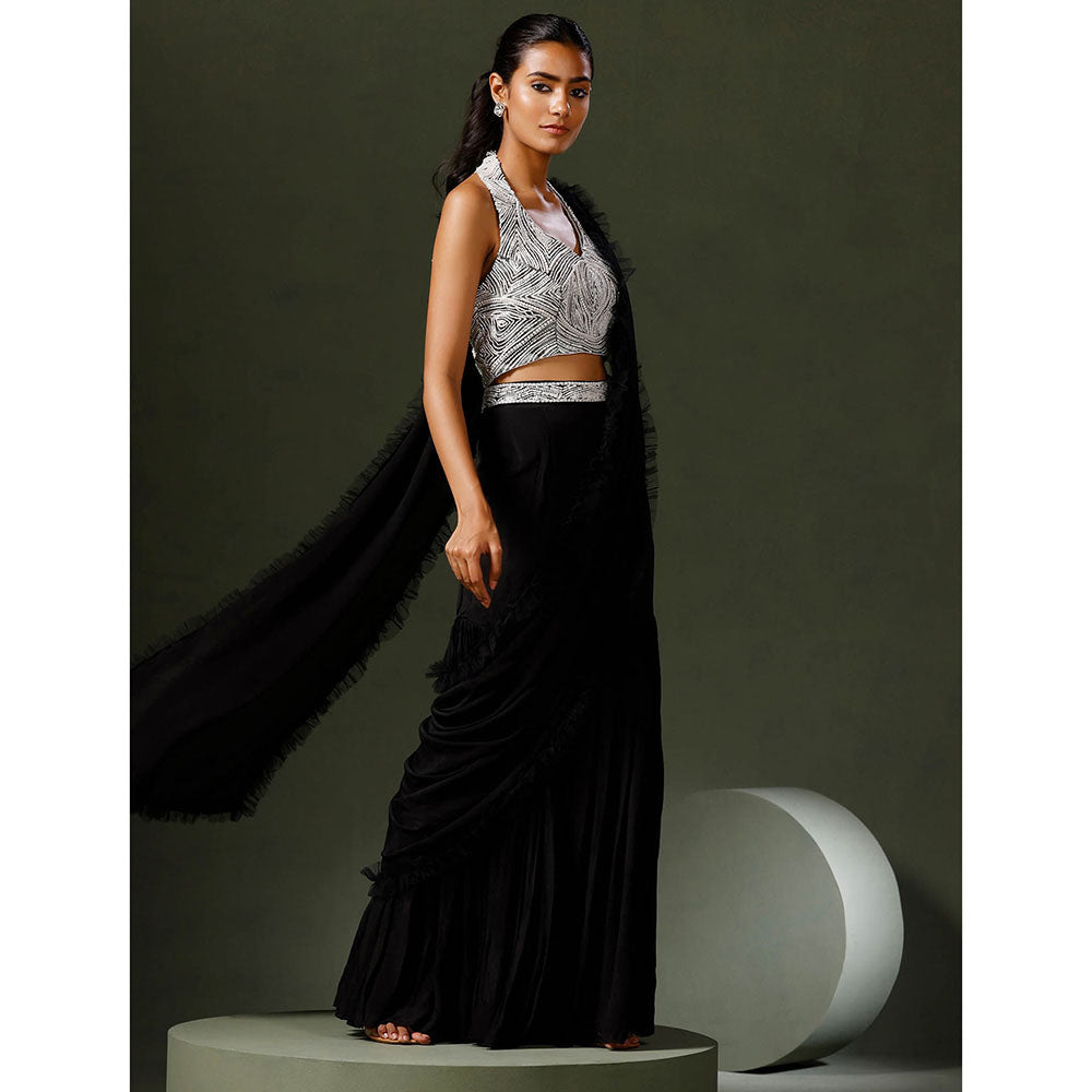 "Two Sisters" by Gyans Black Garara Saree with Stitched Blouse