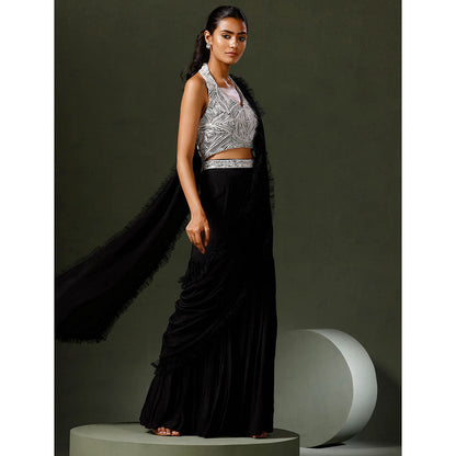"Two Sisters" by Gyans Black Garara Saree with Stitched Blouse