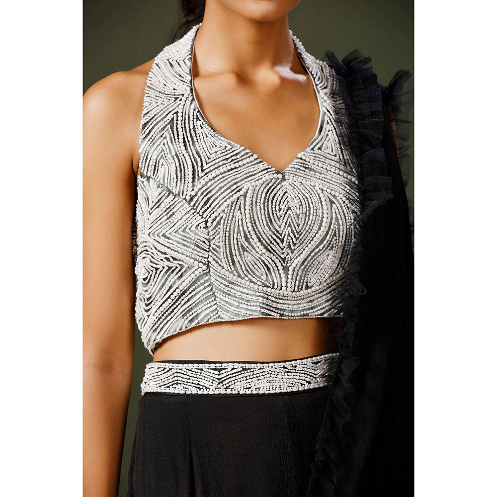 "Two Sisters" by Gyans Black Garara Saree with Stitched Blouse