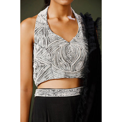 "Two Sisters" by Gyans Black Garara Saree with Stitched Blouse