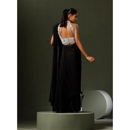 "Two Sisters" by Gyans Black Garara Saree with Stitched Blouse