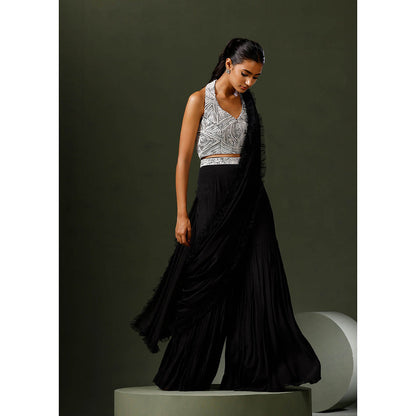 "Two Sisters" by Gyans Black Garara Saree with Stitched Blouse