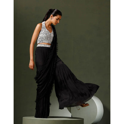 "Two Sisters" by Gyans Black Garara Saree with Stitched Blouse