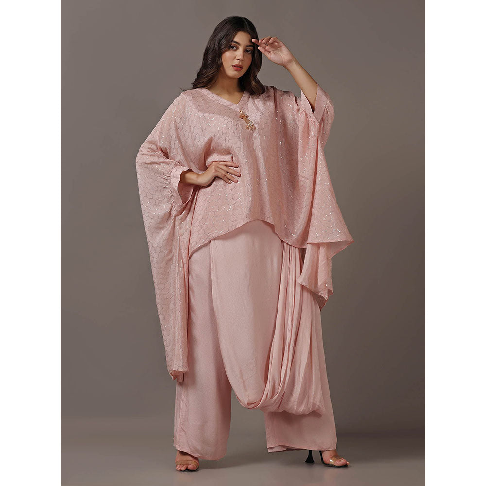 "Two Sisters" by Gyans Pink Kaftan with Drape Pant (Set of 2)