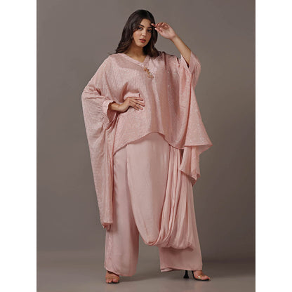 "Two Sisters" by Gyans Pink Kaftan with Drape Pant (Set of 2)