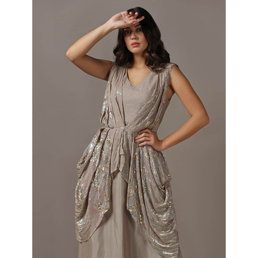 "Two Sisters" by Gyans Grey Sequins Drape Gown