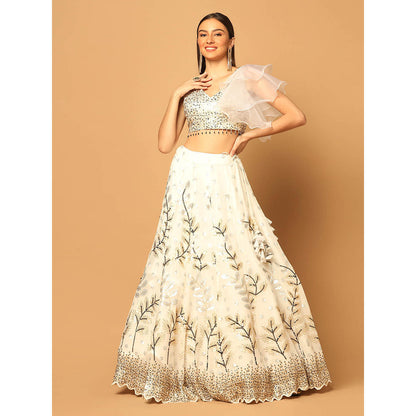 "Two Sisters" by Gyans White Embroidered Lehenga with Blouse and Dupatta (Set of 3)