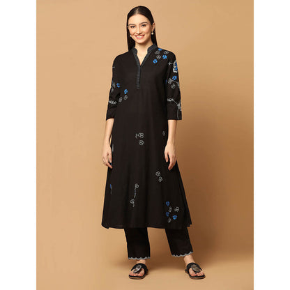 "Two Sisters" by Gyans Black Resham Thread Work Kurta with Pant and Dupatta (Set of 3)