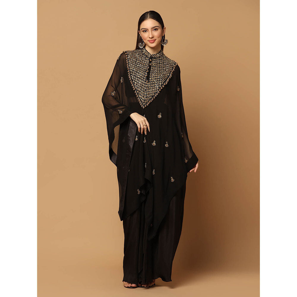 "Two Sisters" by Gyans Black Skirt with Embroidered Kaftan Cape and Bustier (Set of 3)