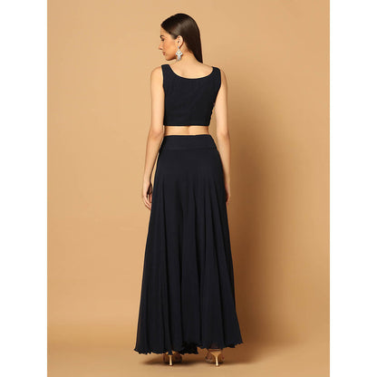 "Two Sisters" by Gyans Navy Blue Cape with Sharara and Blouse (Set of 3)