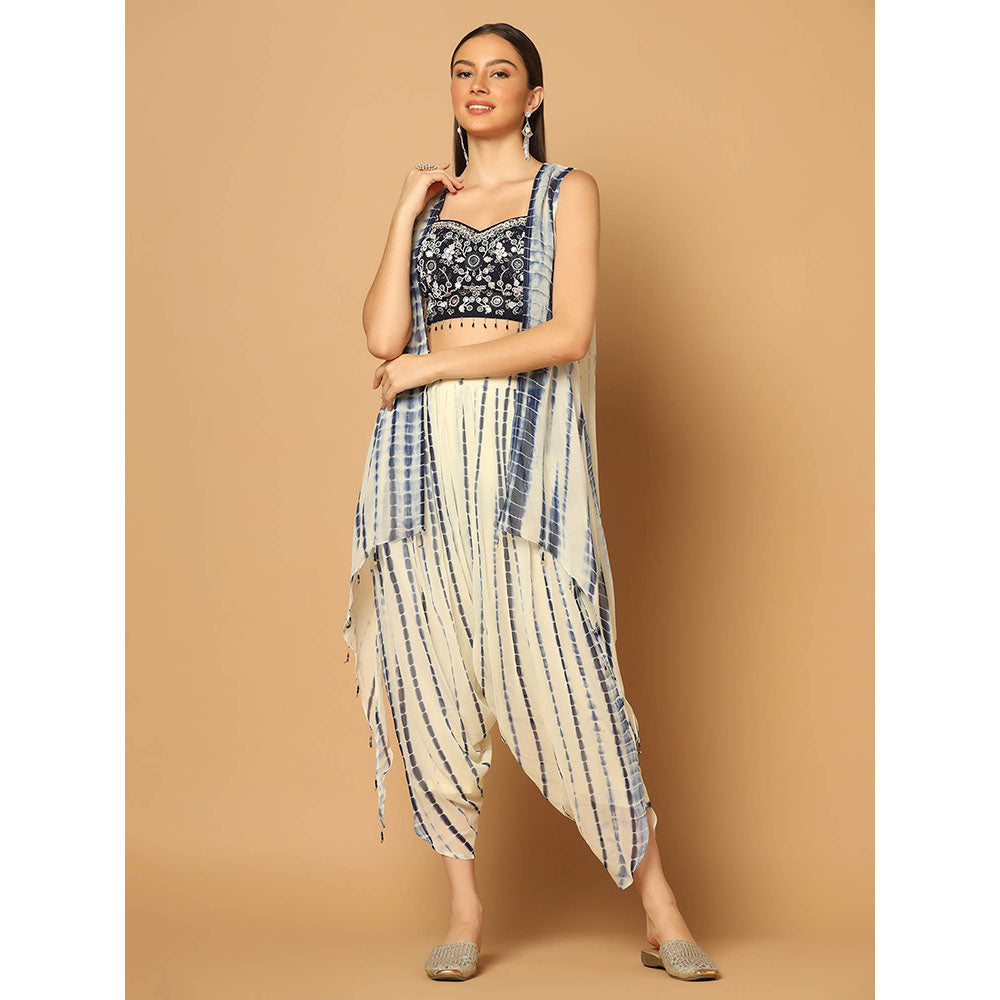 "Two Sisters" by Gyans Indigo Tie and Dye Dhoti with Cape (Set of 3)