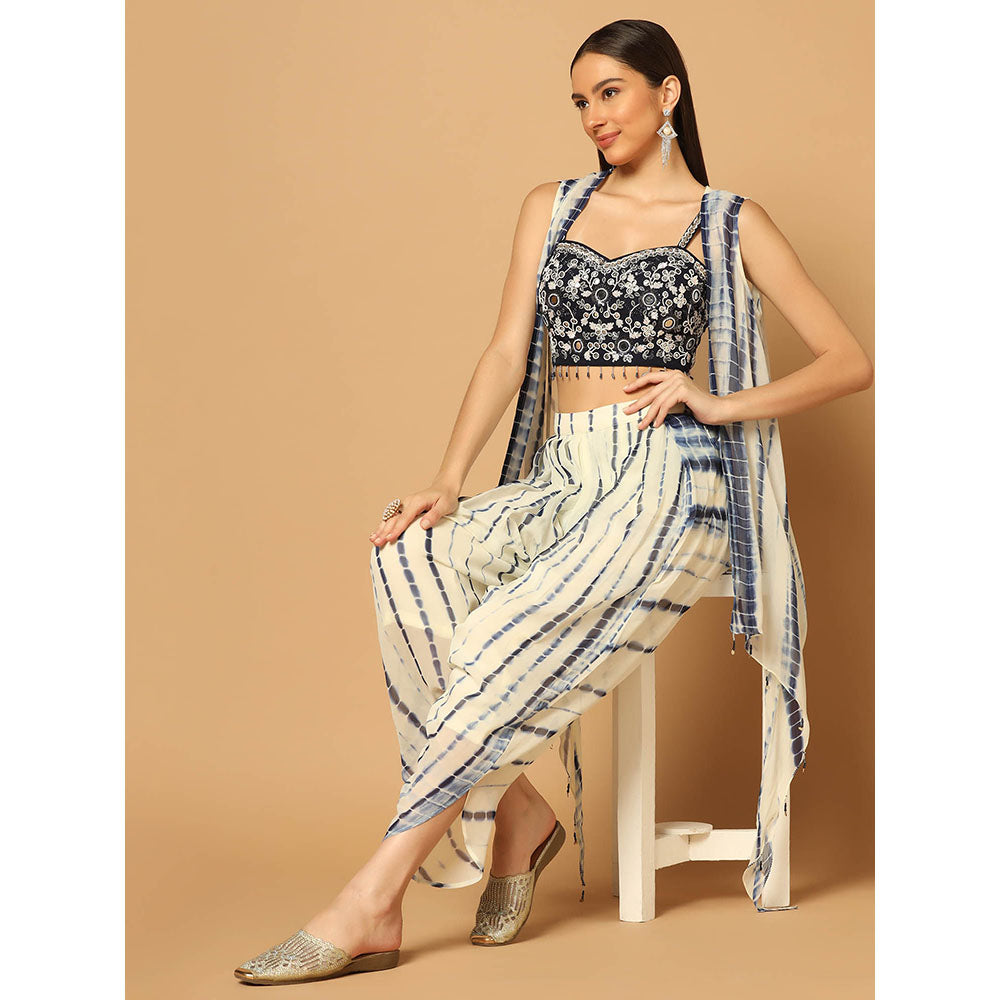 "Two Sisters" by Gyans Indigo Tie and Dye Dhoti with Cape (Set of 3)