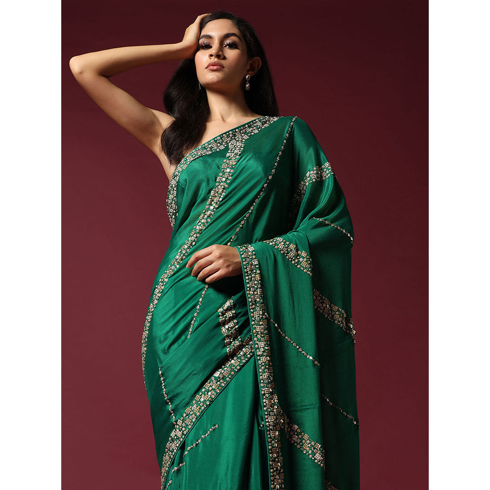"Two Sisters" by Gyans Green Embroidered & Embellished Saree without Blouse