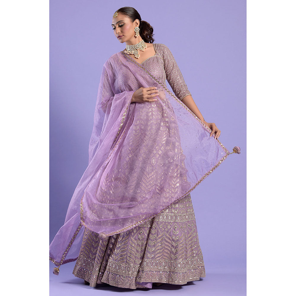 "Two Sisters" by Gyans Lavender & Soft Gold Blouse & Lehenga with Dupatta (Set of 3)