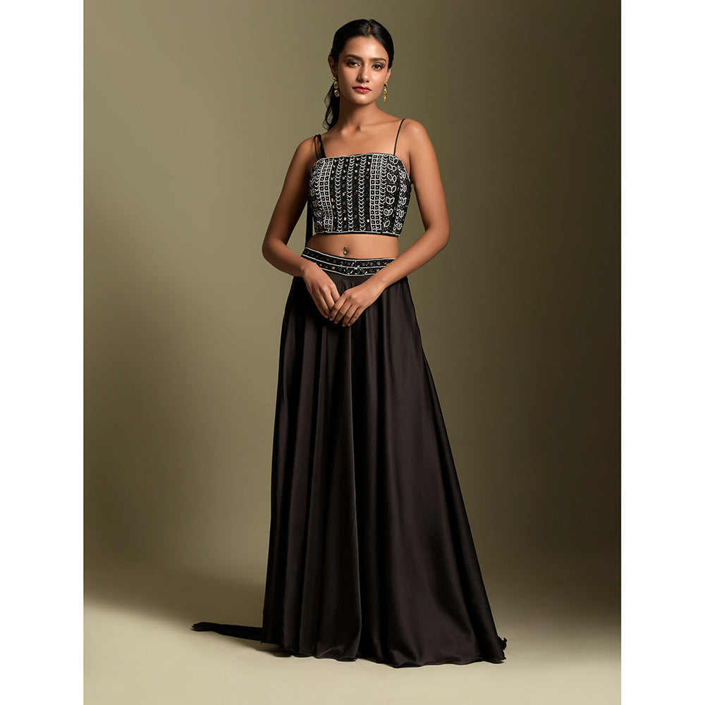 "Two Sisters" by Gyans Black Satin Crop Top & Palazzo (Set of 2)