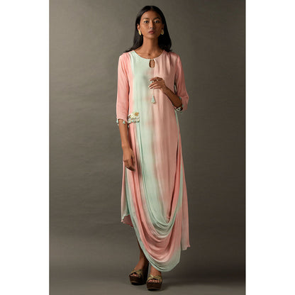 "Two Sisters" by Gyans Pastel Pink & Blue Georgette Embellished Draped Dress