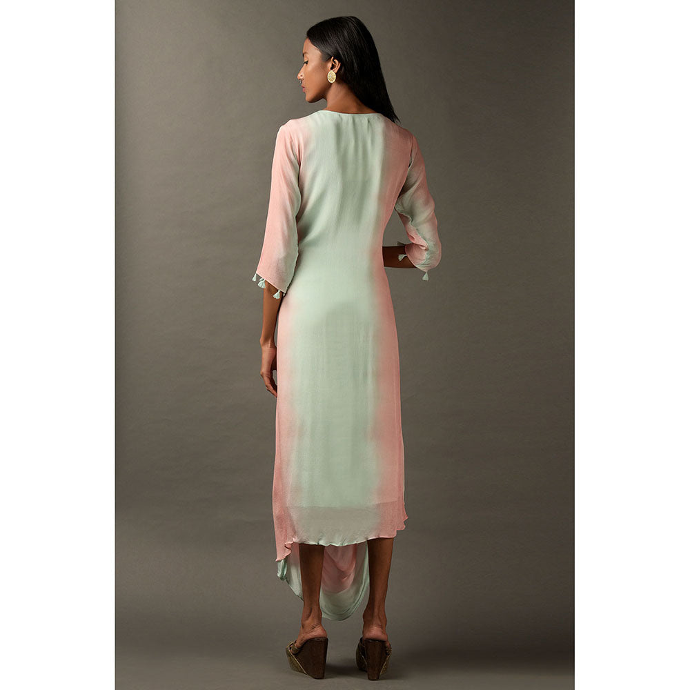 "Two Sisters" by Gyans Pastel Pink & Blue Georgette Embellished Draped Dress