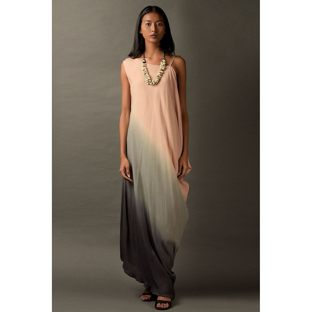 "Two Sisters" by Gyans Pink & Grey Ombre Georgette Dress with Shell Neckpiece (Set of 2)