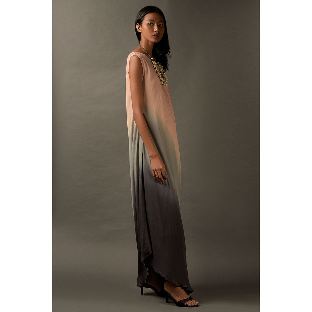 "Two Sisters" by Gyans Pink & Grey Ombre Georgette Dress with Shell Neckpiece (Set of 2)