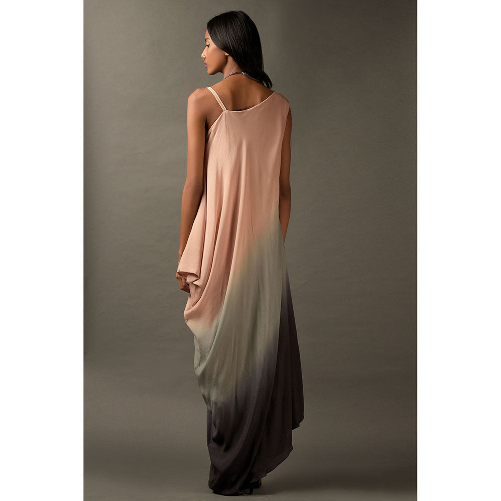 "Two Sisters" by Gyans Pink & Grey Ombre Georgette Dress with Shell Neckpiece (Set of 2)