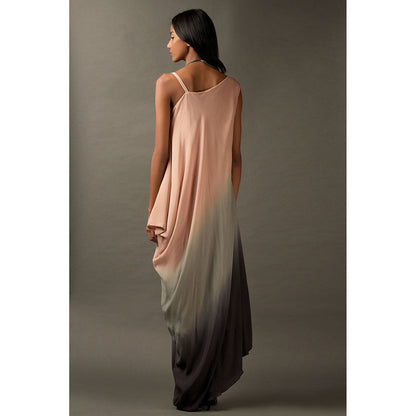 "Two Sisters" by Gyans Pink & Grey Ombre Georgette Dress with Shell Neckpiece (Set of 2)