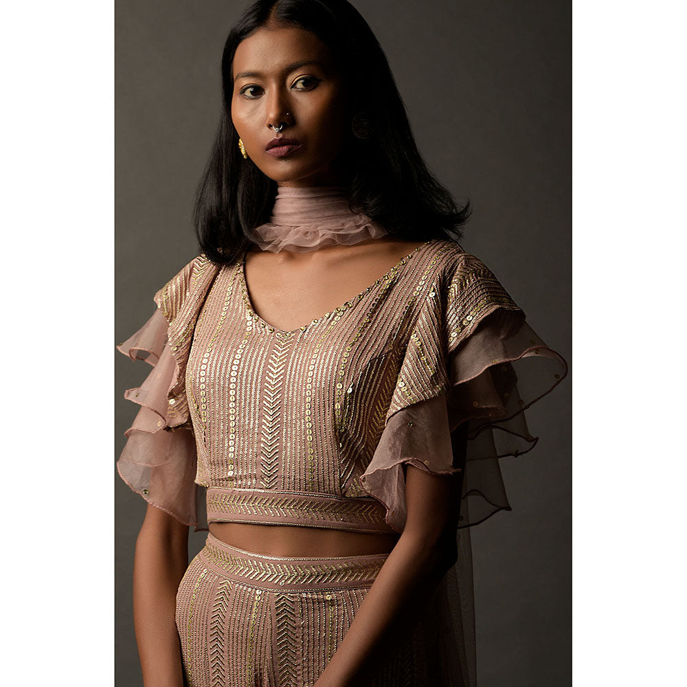 "Two Sisters" by Gyans Old Rose Georgette Co-Ord (Set of 3)