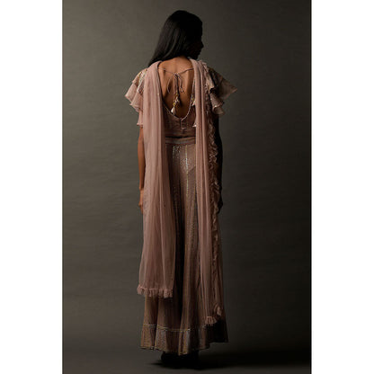 "Two Sisters" by Gyans Old Rose Georgette Co-Ord (Set of 3)