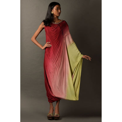 "Two Sisters" by Gyans Multicolored Ombre Satin Embellished Dress
