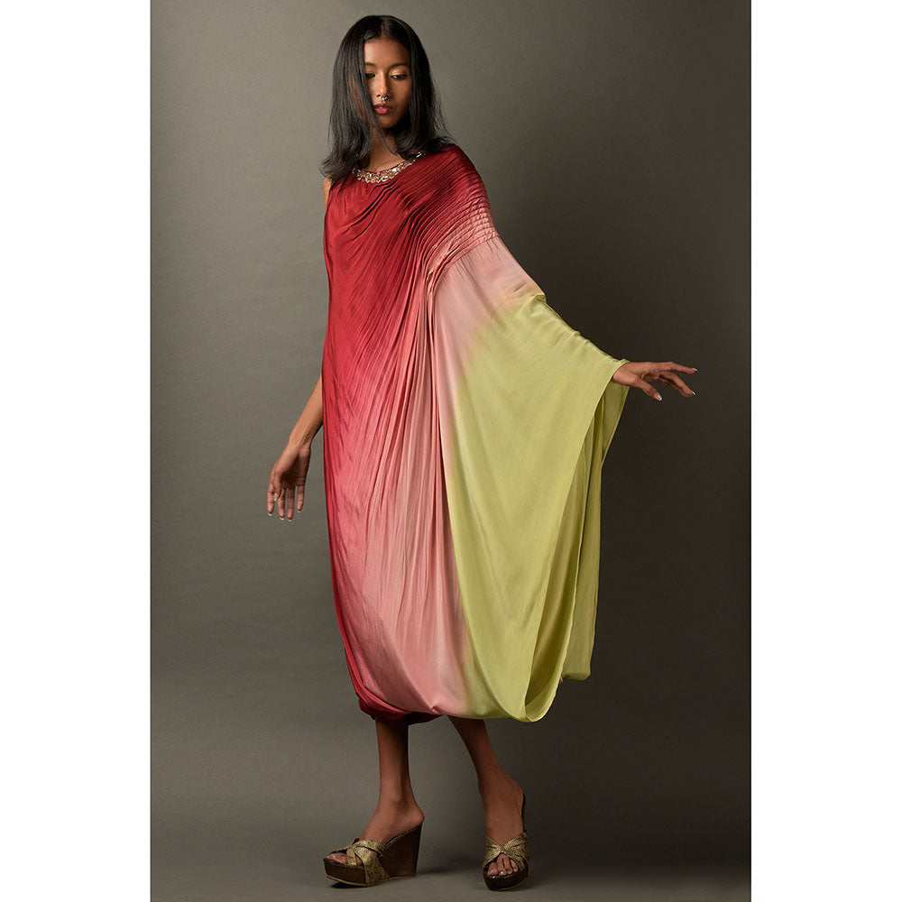 "Two Sisters" by Gyans Multicolored Ombre Satin Embellished Dress