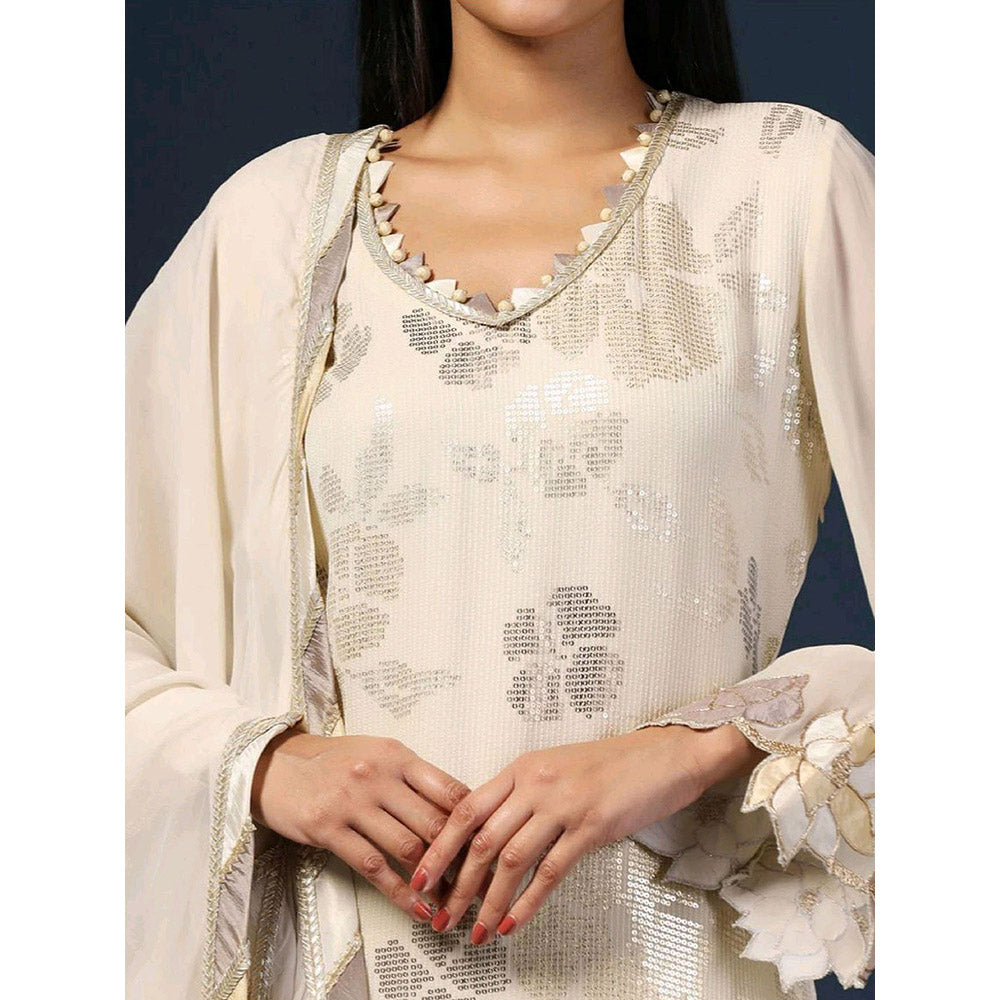 "Two Sisters" by Gyans Off White Kurta with Sharara and Dupatta (Set of 3)