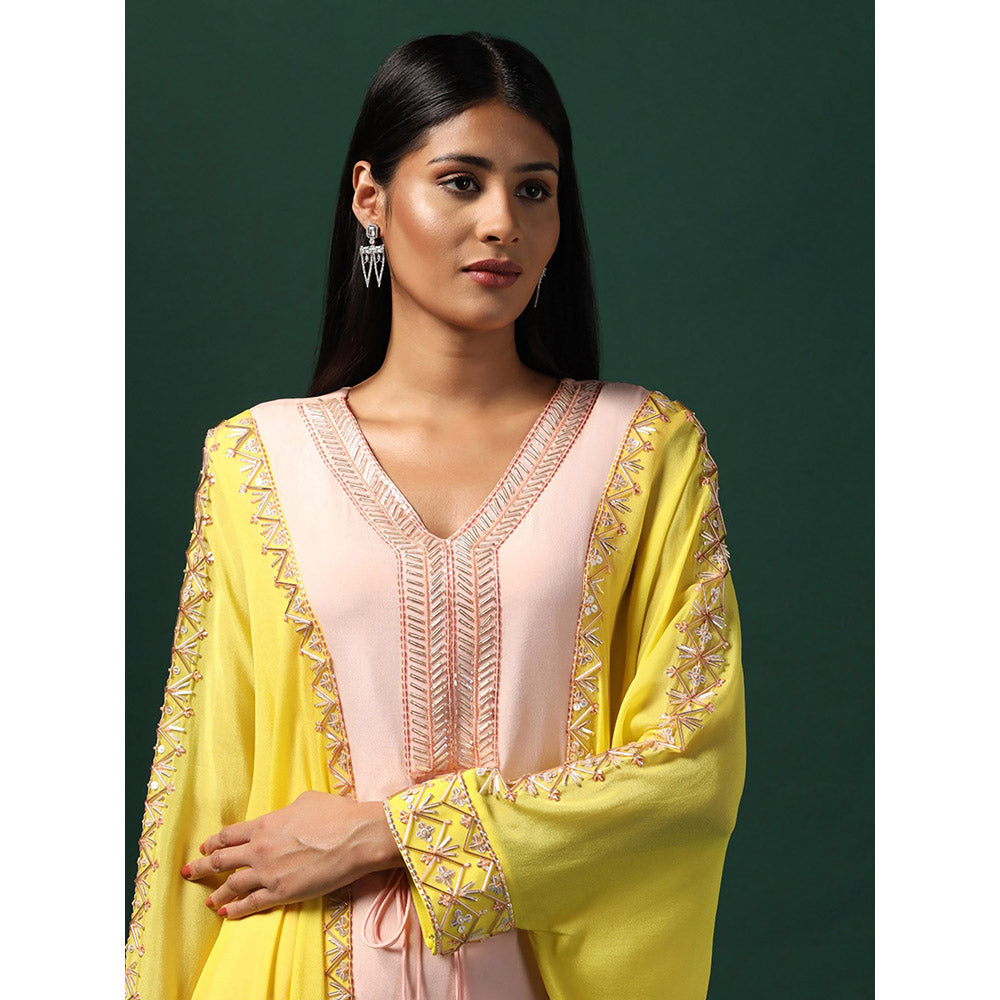 "Two Sisters" by Gyans Pink Kaftan with Flared Pant (Set of 2)